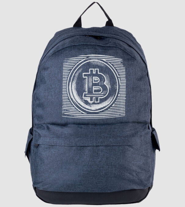 Bitcoin logo model albastru jeanși pe tricou