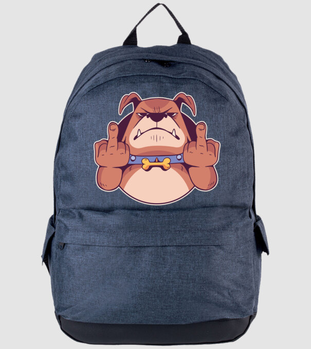 Bulldog arată degetul model albastru jeanși pe tricou