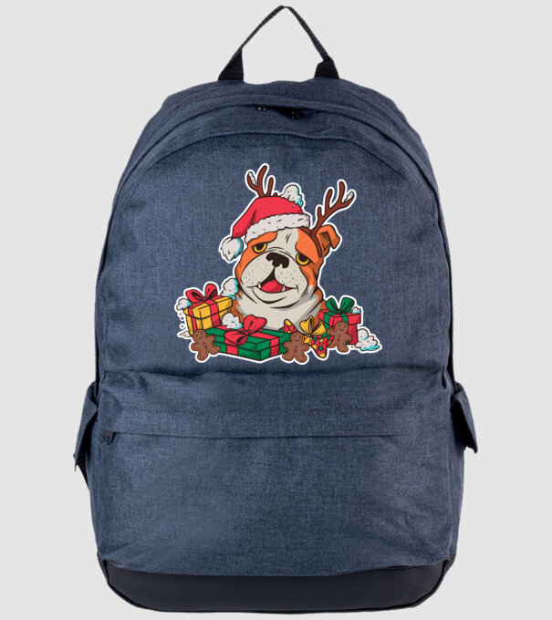 Bulldog de Crăciun model albastru jeanși pe tricou