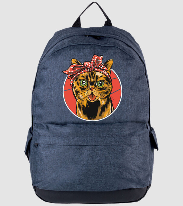Cap de pisică cu batic model albastru jeanși pe tricou