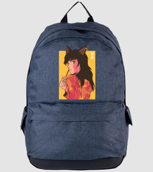 Pisică Fată Anime model albastru jeanși pe tricou