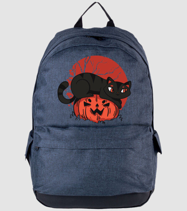 Pisică pe dovleac Halloween model albastru jeanși pe tricou