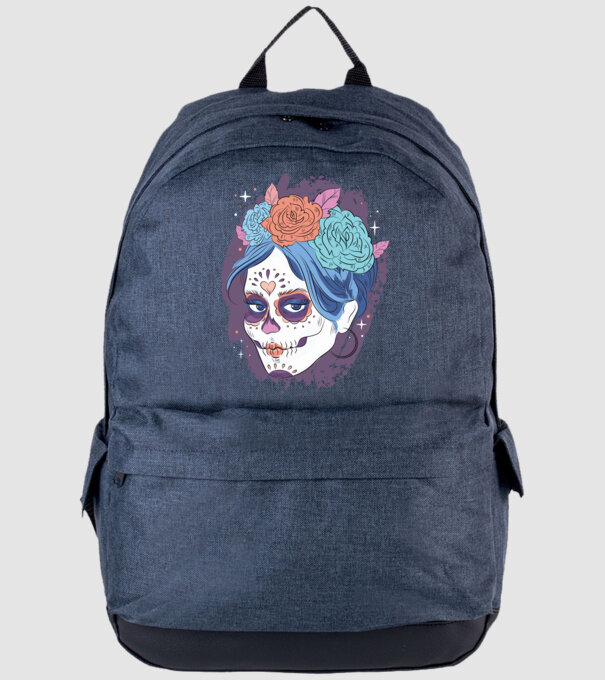 Dia de Los Muertos - Craniu cu flori model albastru jeanși pe tricou