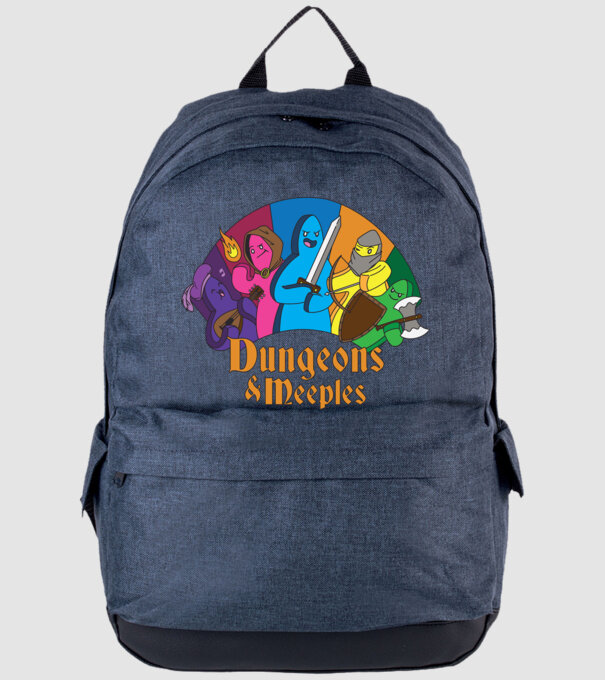 Dungeons Meeples model albastru jeanși pe tricou