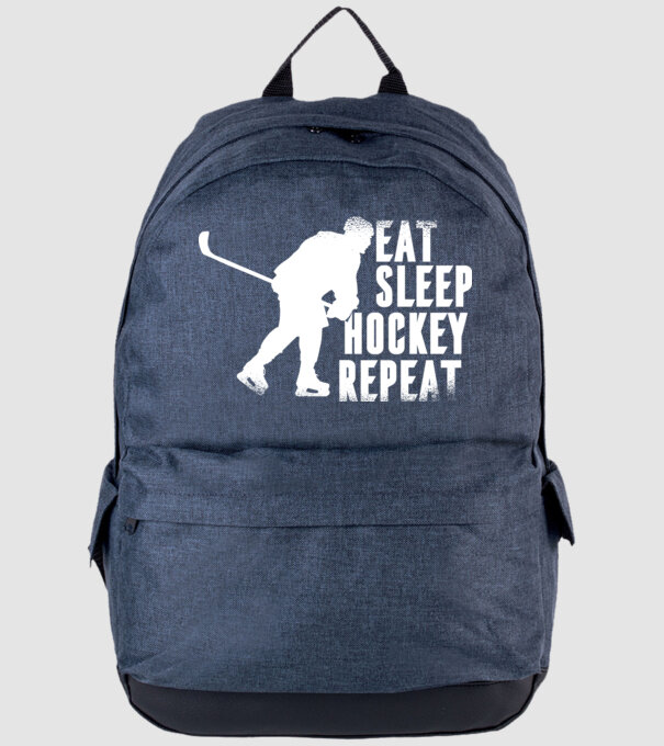 Eat Sleep Hockey Repeat model albastru jeanși pe tricou