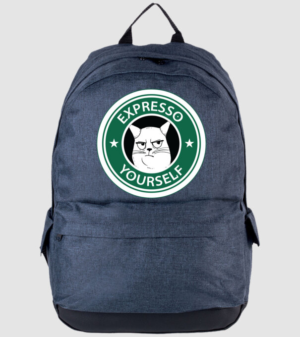 Expresso Yourself tricou Pisică cu cafea model albastru jeanși pe tricou