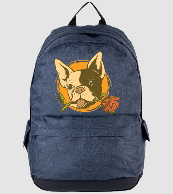 Bulldog francez cu trandafir model albastru jeanși pe tricou