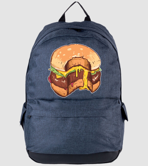 Hamburger model albastru jeanși pe tricou