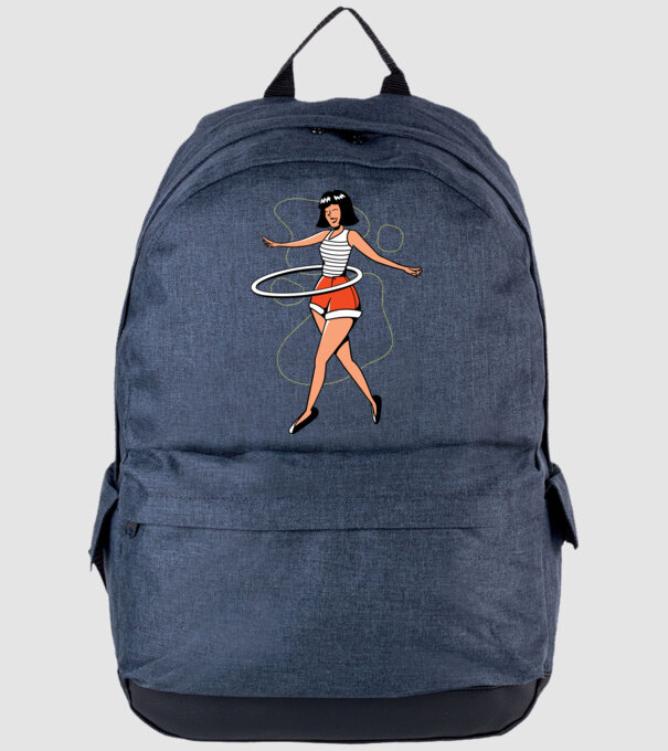 Cerc hula-hoop model albastru jeanși pe tricou