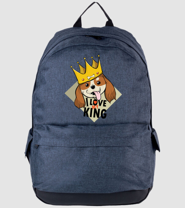 I love my king - Cavalier King Charles tricou cu câine Cocker Spaniel model albastru jeanși pe tricou