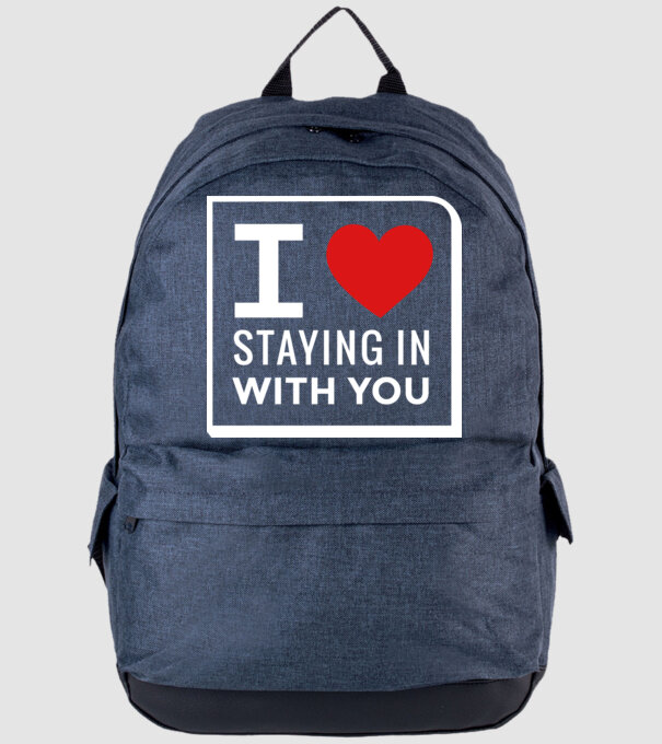 I love staying in with you model albastru jeanși pe tricou