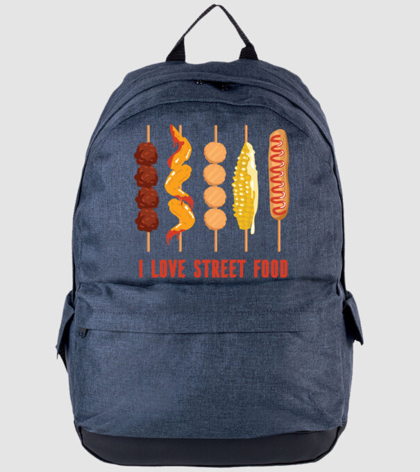 I Love Street Food model albastru jeanși pe tricou