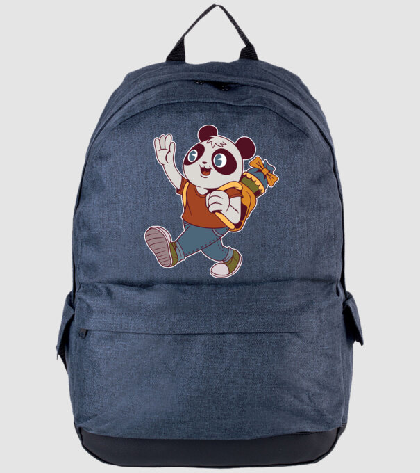 Panda școlar model albastru jeanși pe tricou