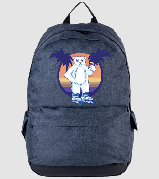 Urs polar cu patine cu rotile model albastru jeanși pe tricou