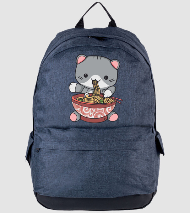 Pisică Kawaii Ramen model albastru jeanși pe tricou