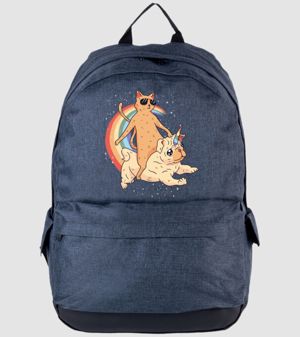 Pisică și Mops unicorn model albastru jeanși pe tricou