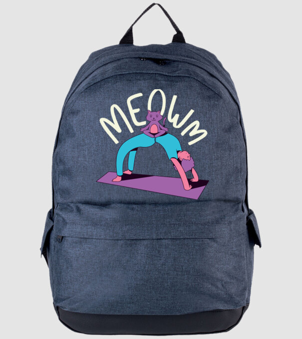 Meowm - Pisică Yoga model albastru jeanși pe tricou