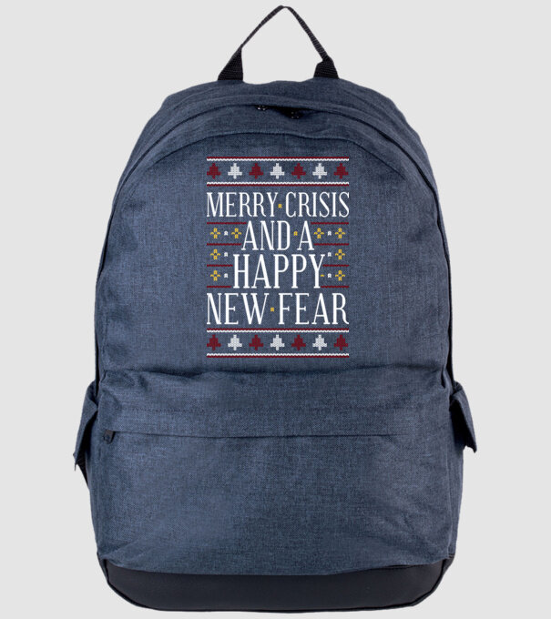 Merry crisis and a happy new fear model albastru jeanși pe tricou