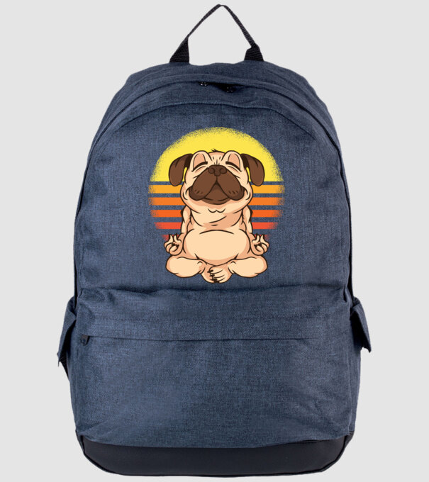 Mops Yoga tricou model albastru jeanși pe tricou
