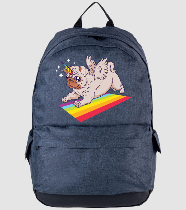 Mops unicorn model albastru jeanși pe tricou