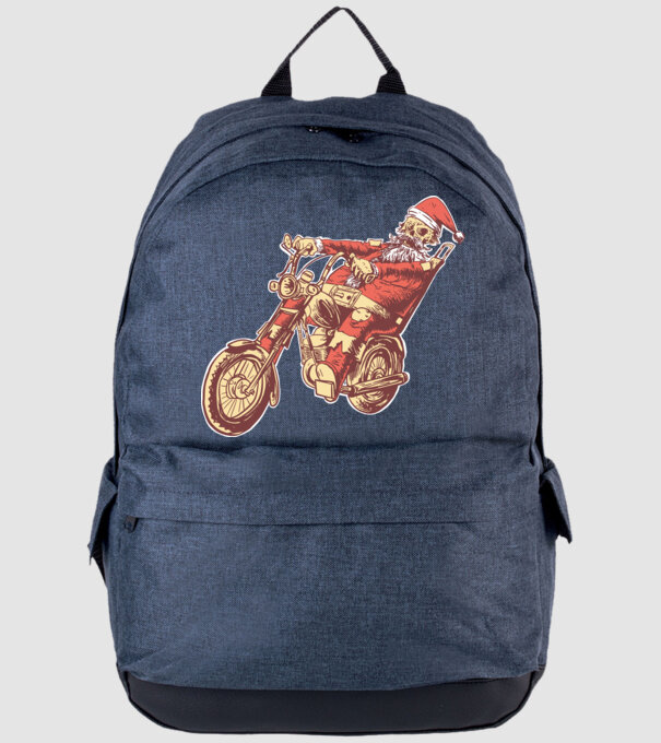 Moș Crăciun Motociclist model albastru jeanși pe tricou