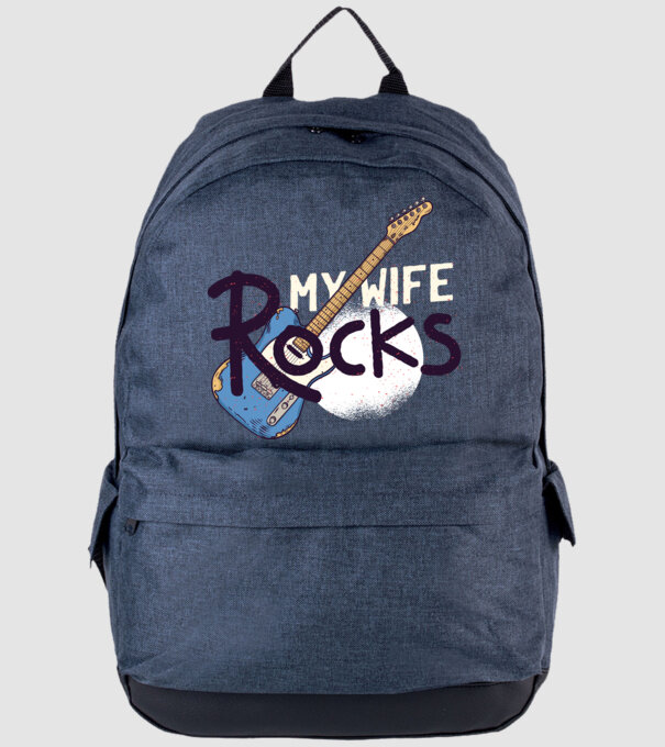 My wife rocks - Soția mea e tare model albastru jeanși pe tricou