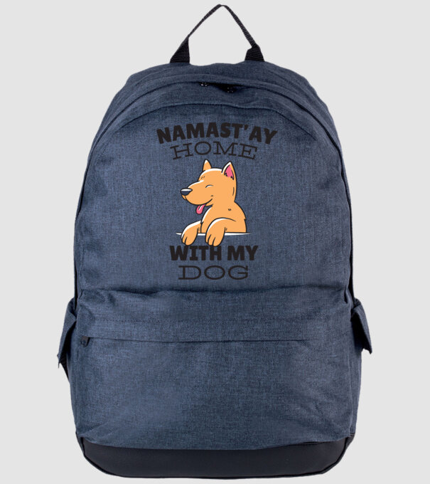 'Namast''ay Home with my Dog -Yoga Carantină' model albastru jeanși pe tricou