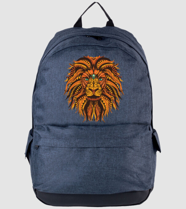 Mandala cap de leu model albastru jeanși pe tricou