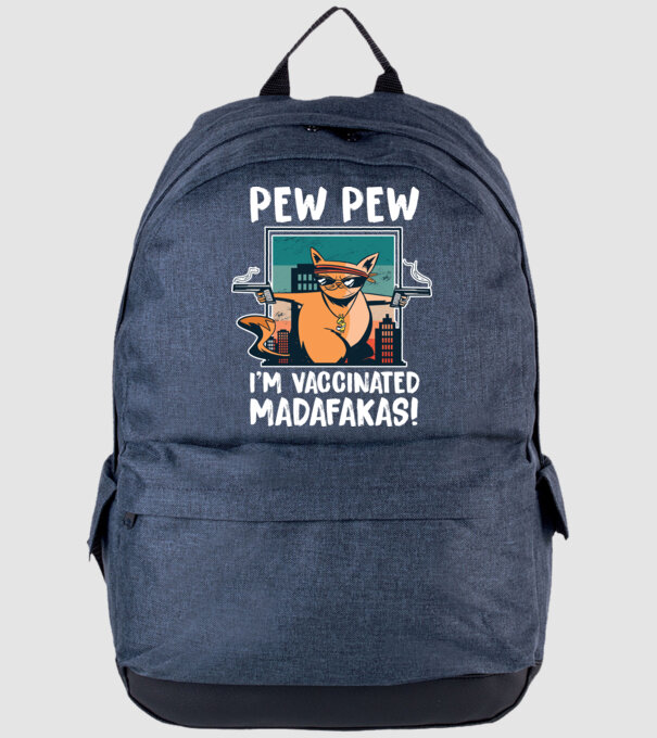 Pew Pew Pew Sunt vaccinat Madafakas model albastru jeanși pe tricou