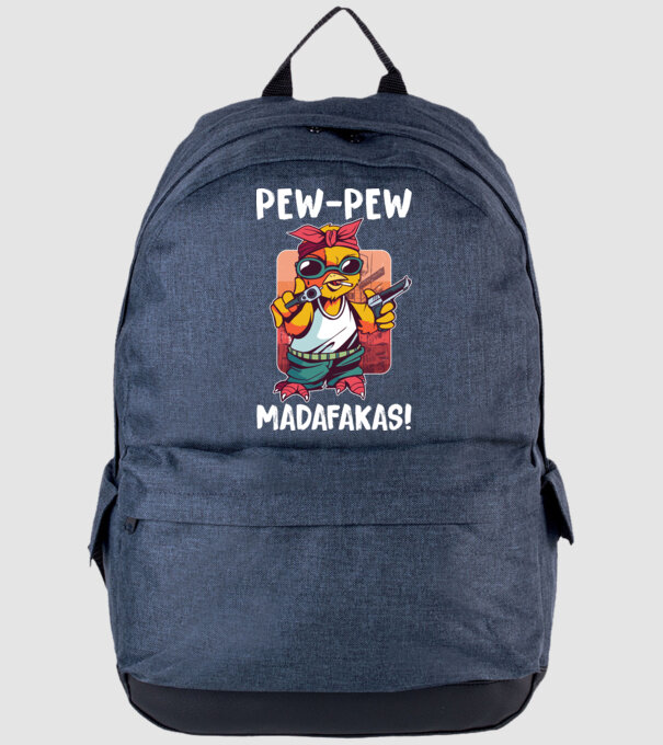 Pew Pew Pew Madafakas Pui model albastru jeanși pe tricou