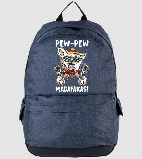Pew Pew Pew Madafakas Chivava model albastru jeanși pe tricou