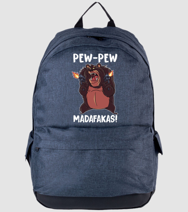 Pew Pew Pew Madafakas Urs model albastru jeanși pe tricou
