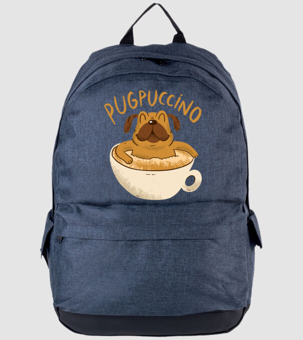 Pugpuccino Capuccino cu Mops model albastru jeanși pe tricou