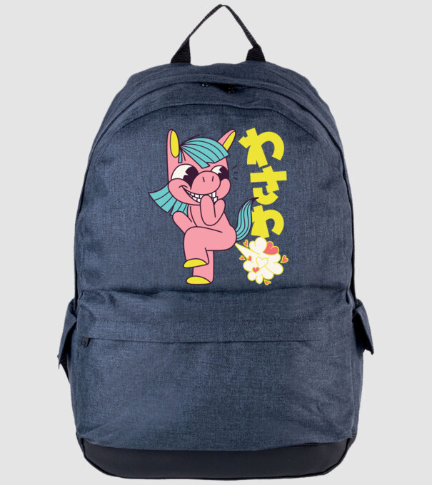 Bășică Unicorn model albastru jeanși pe tricou