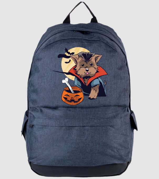 Vampir Yorkie Halloween model albastru jeanși pe tricou