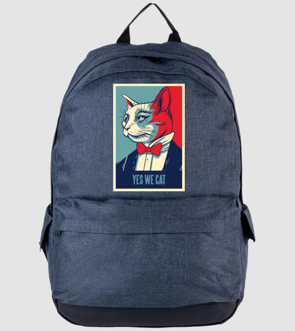 Yes We Cat poster cu pisică model albastru jeanși pe tricou