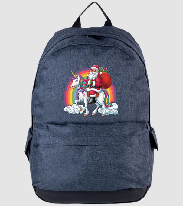 Moș Crăciun cool pe un unicorn 2 model albastru jeanși pe tricou