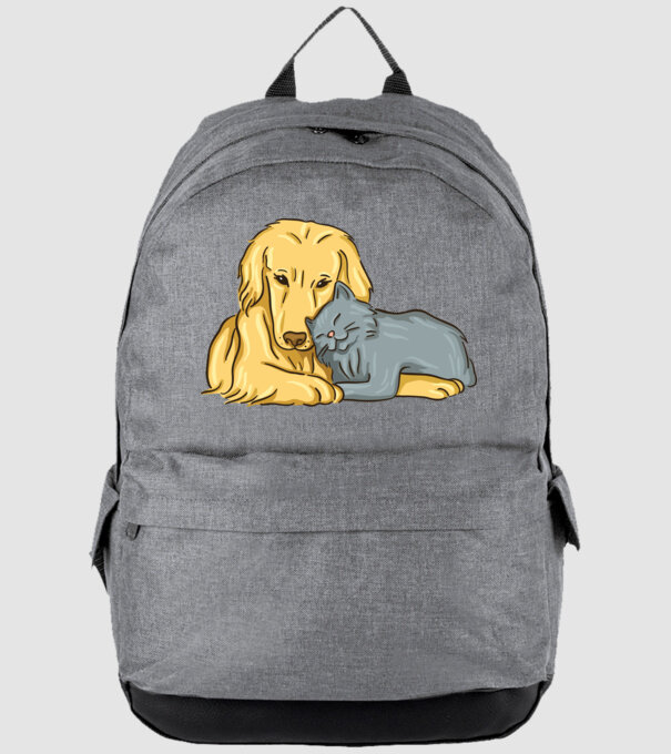 câine pisică drăguță împreună model gri pe tricou