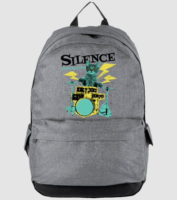 Pisică Baterist - Silence Destroyer model gri pe tricou