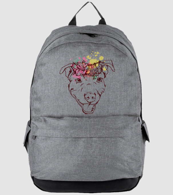 Floral Pitbull model gri pe tricou