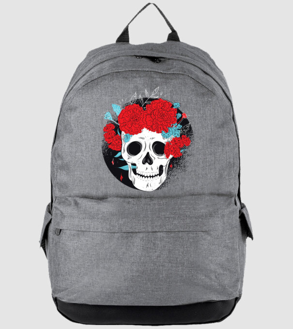 Craniu cu flori model gri pe tricou