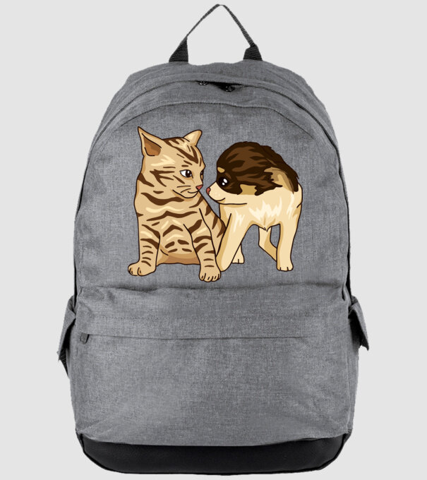 cuplu drăguț câine și pisică model gri pe tricou