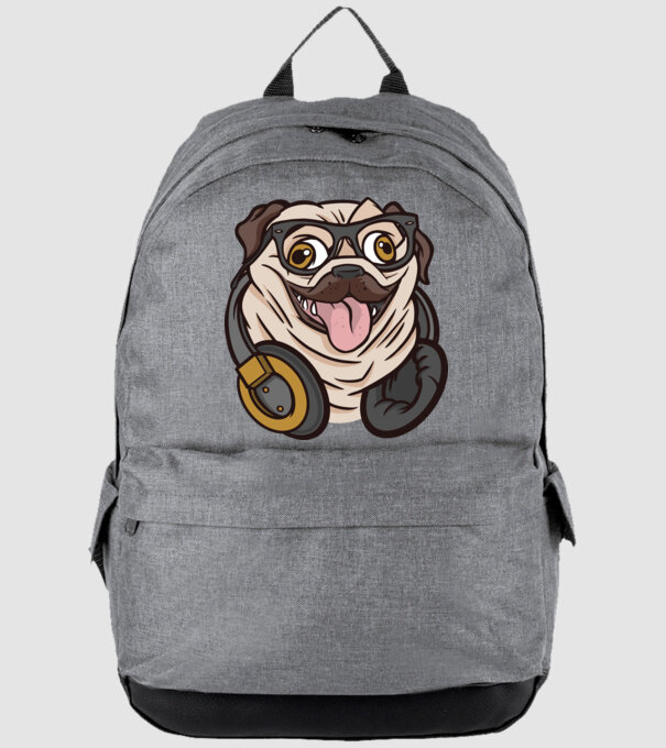 Mops cu căști model gri pe tricou
