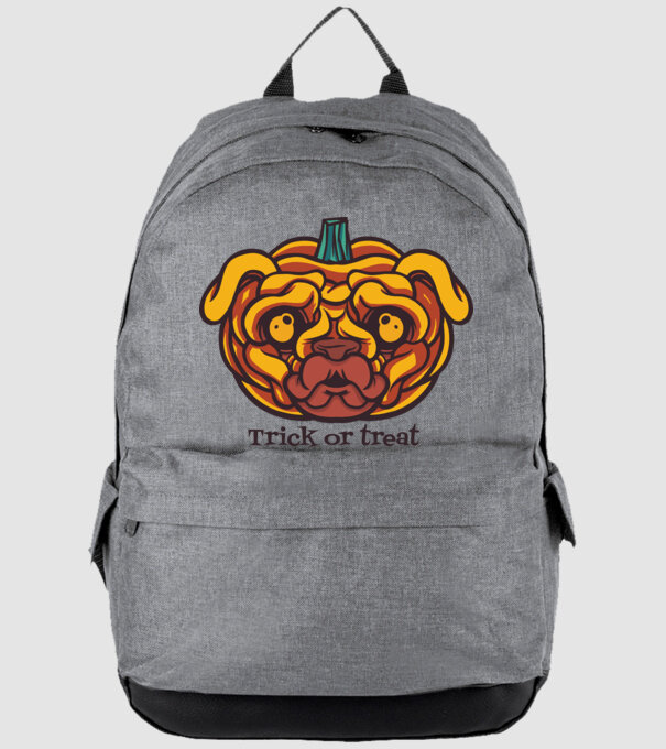 Mops cap de dovleac Halloween model gri pe tricou