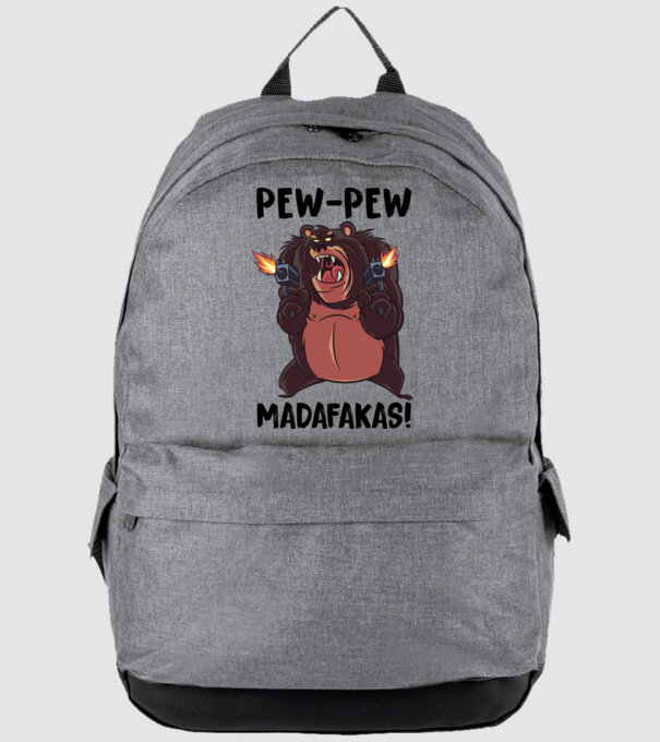 Pew Pew Pew Madafakas Urs alb model gri pe tricou
