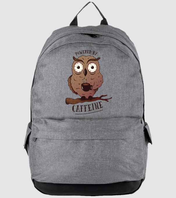 Powered by Caffeine - Tricou cu bufniță și energie de cafeină model gri pe tricou