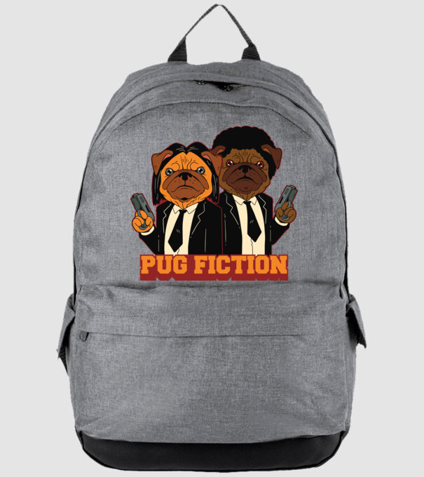 Pug Fiction Pugs Mops Pulp Fiction parodie model gri pe tricou