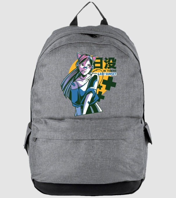 Fată Anime Sunset Tokyo model gri pe tricou