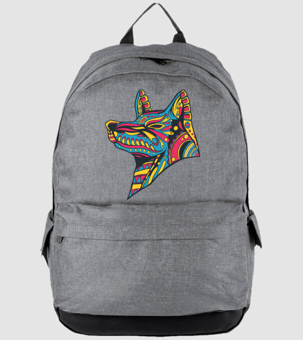 Cap de lup colorat model gri pe tricou