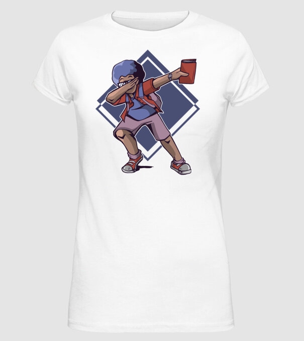 Student afro model alb pe tricou